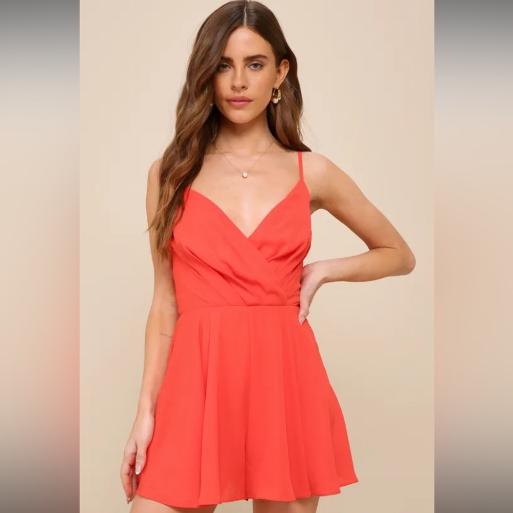 Lulus All About Love Red Sleeveless Surplice Romper size medium